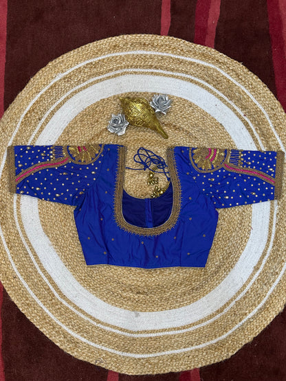 34” XS Aari Worked Sari Blouse Indian Saree Top Silk Blue B107