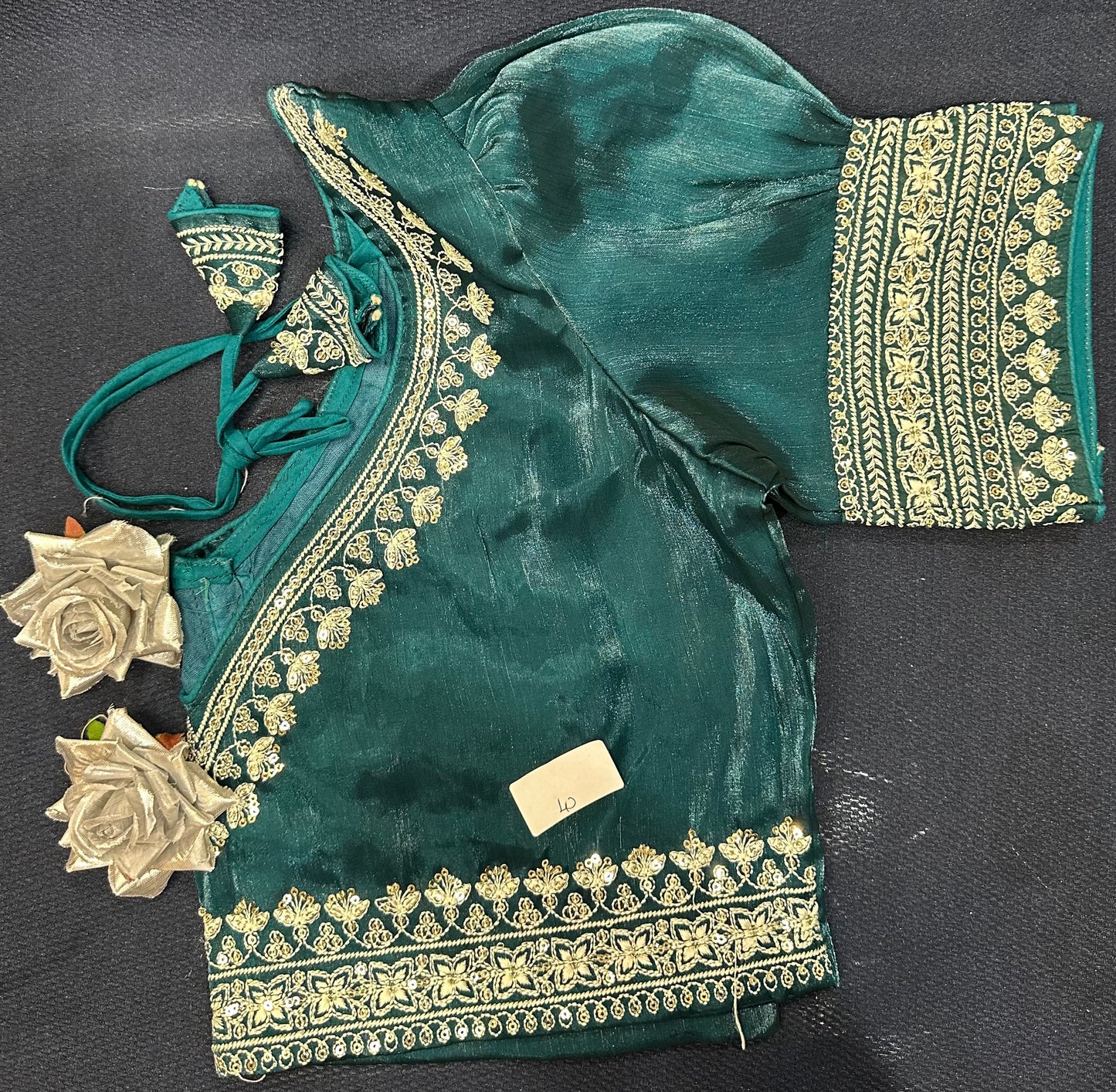 Teal Sari Blouse Indian Saree Top Worked Choli B425