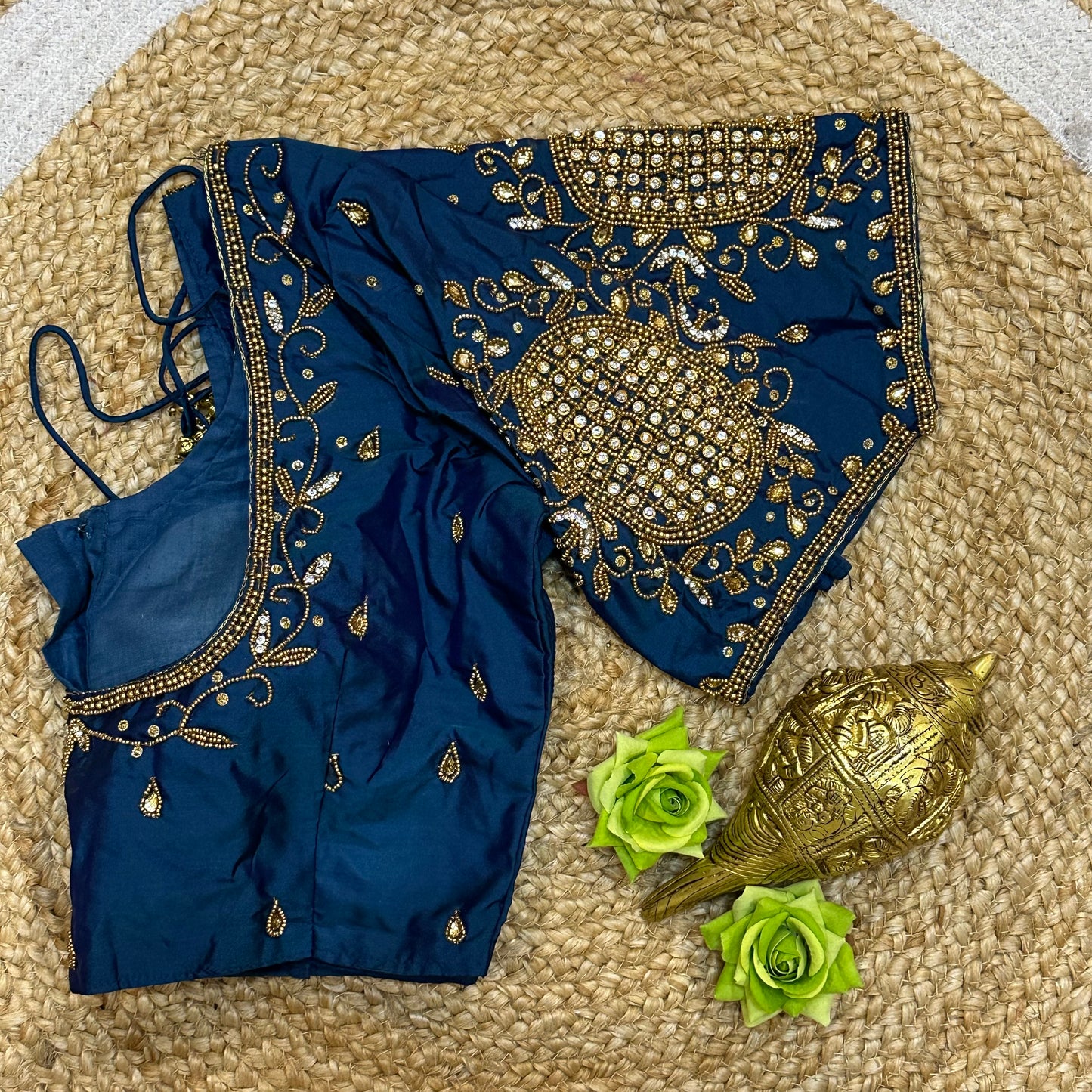 38” M Size 8 Aari Worked Sari Blouse Indian Saree Blue B307