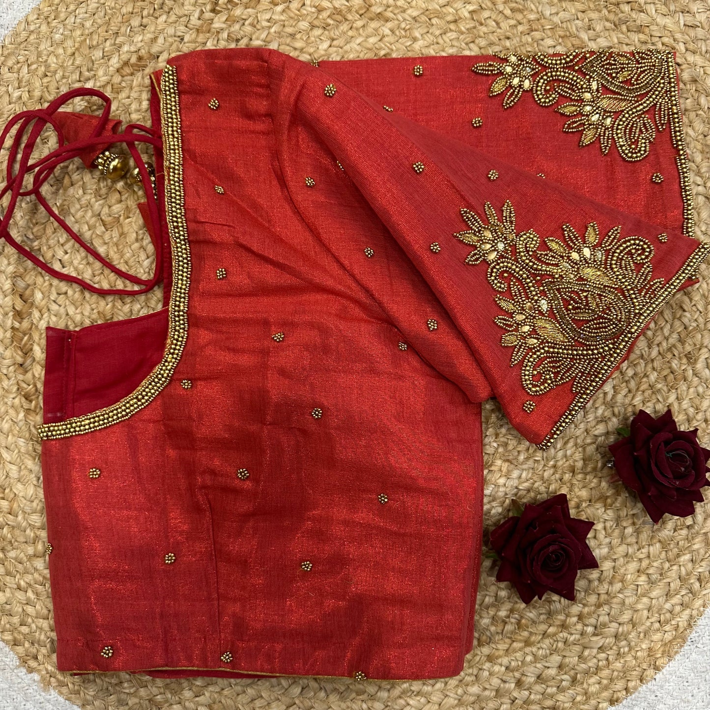46” Size 16 Aari Worked Sari Blouse Indian Saree Top Silk B414