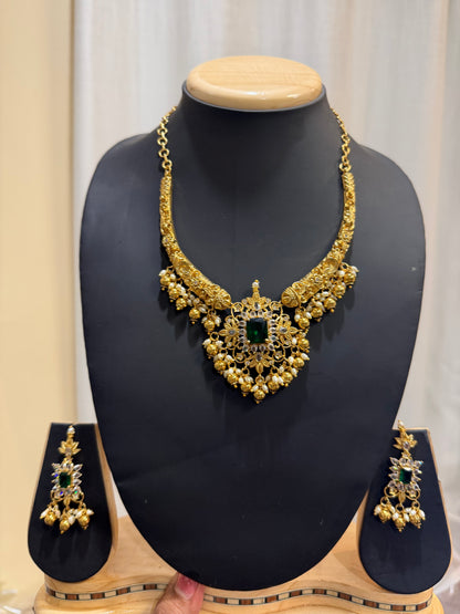 Indian Necklace & Earrings Temple Jewellery Set N86