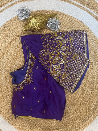 48” Size 18 Aari Worked Sari Blouse Indian Saree Top Silk Purple B131