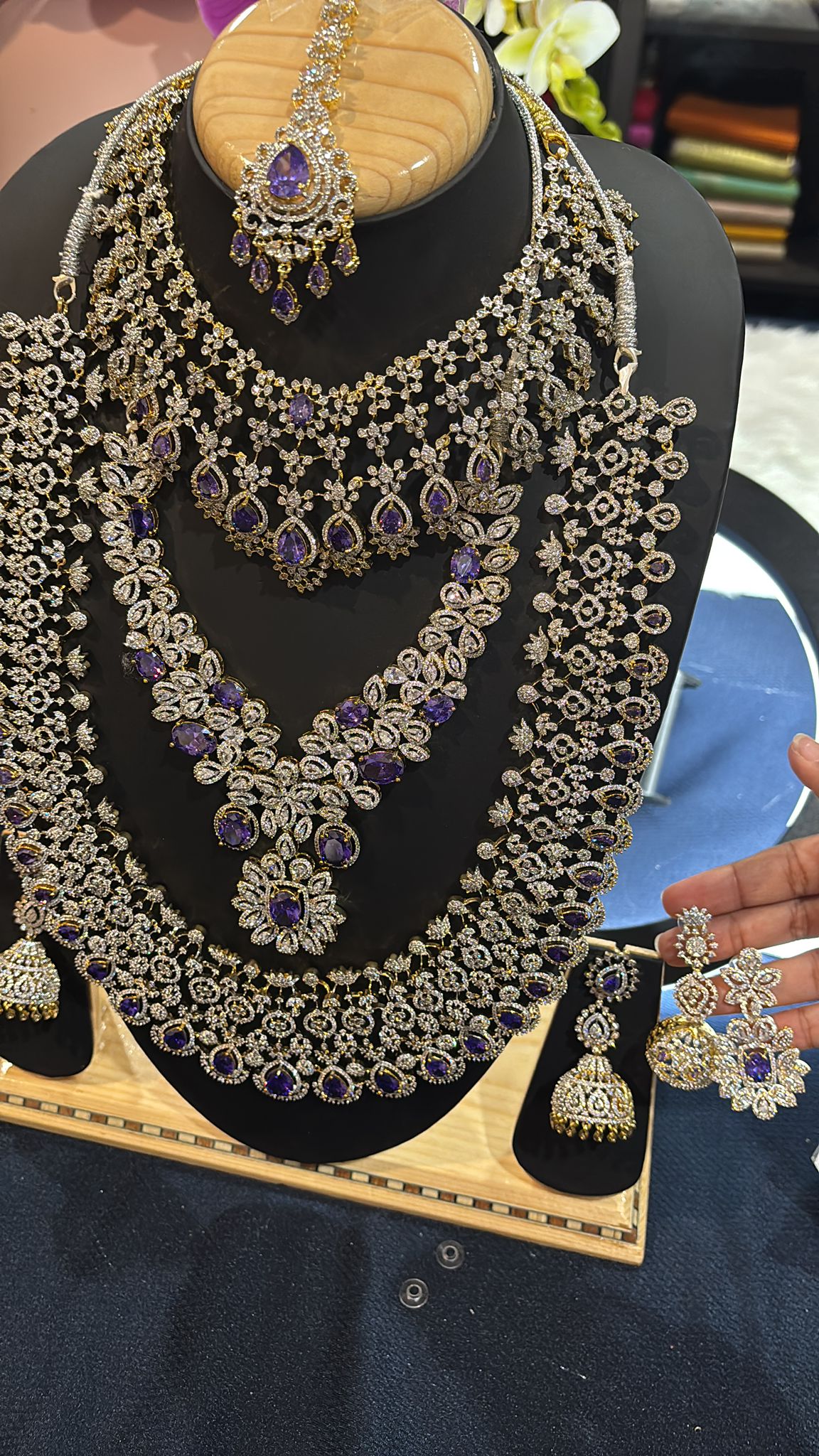 AD Bluish Purple and Silver Indian Bridal Necklace Haram set N37