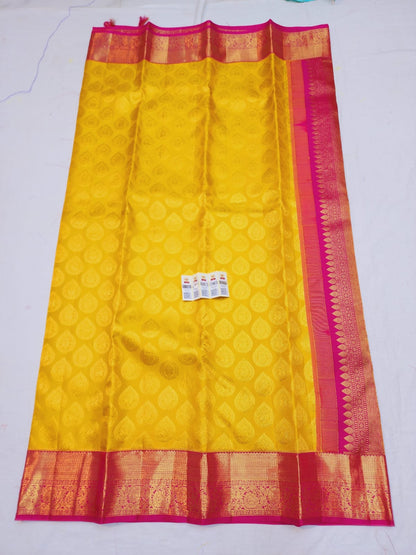 Bridal Kanchipuram Pure Silk Saree Yellow & Rani Pink Kanjivaram Sari| SPK112