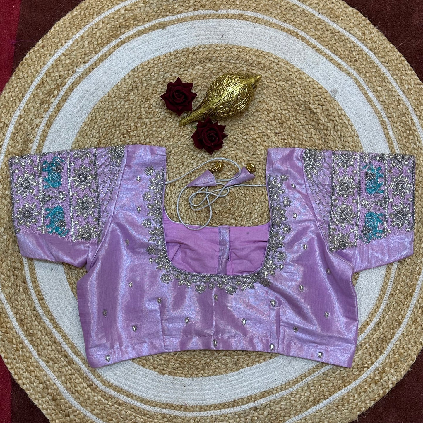 44” Size 14 Aari Sari Blouse Indian Saree Top Metallic Purple B265