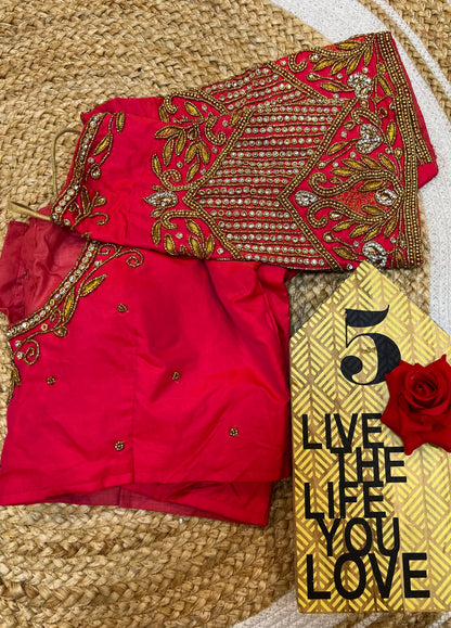 40” Bridal Aari hand Worked Sari Blouse Indian Top Choli Silk Red B37