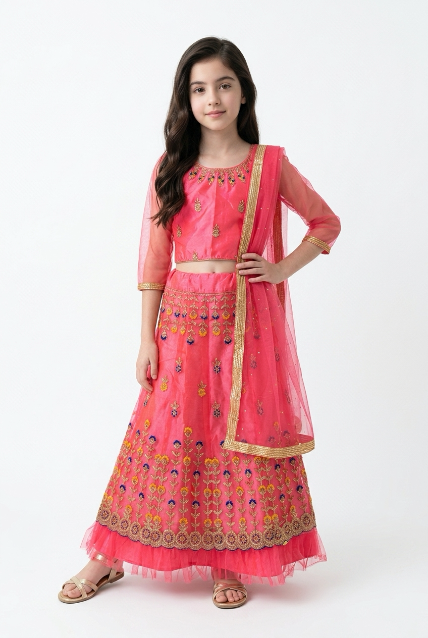 32” Size Age 7 to 9 Indian Lehenga Pavadai Sattai Skirt Top G80 Col 1