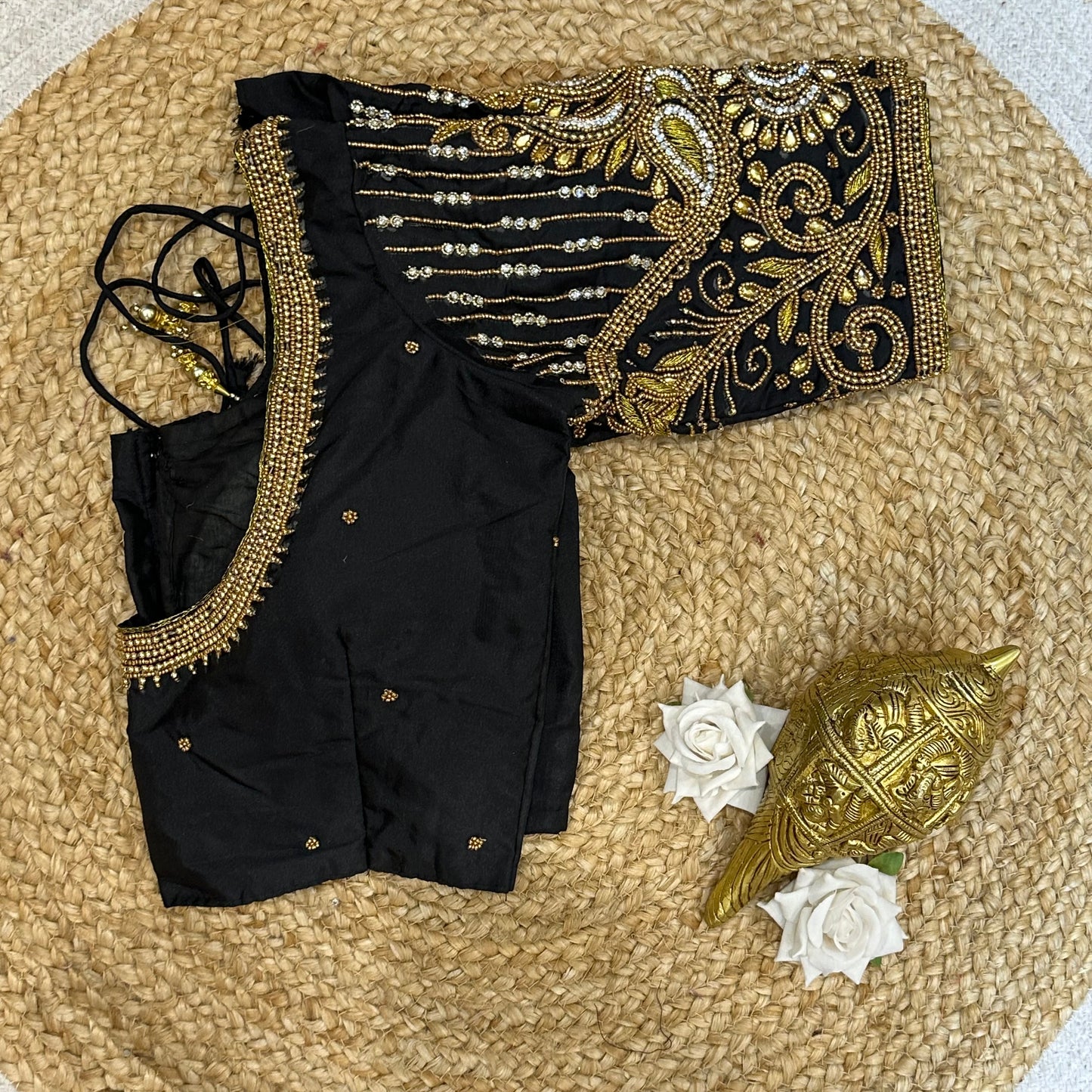 32” XS Size 6 Aari Worked Sari Blouse Indian Saree Top Black B242