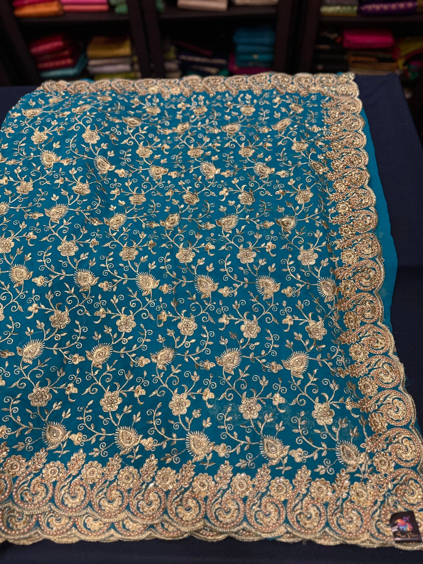 Blue Fancy Party wear Georgette Sari Indian Pearl Saree S44