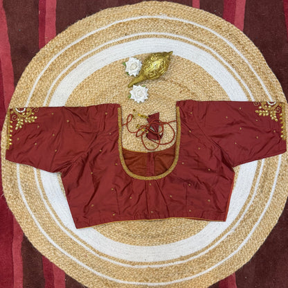 46” Size 16 Aari Worked Sari Blouse Indian Saree Top Silk Maroon Brown B220