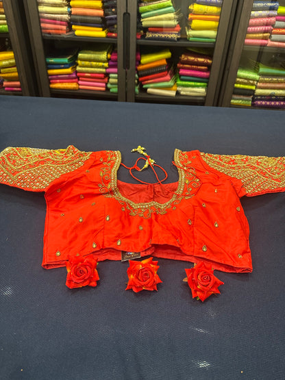 40” Aari hand Worked Sari Blouse Indian Top Choli Silk Red B18