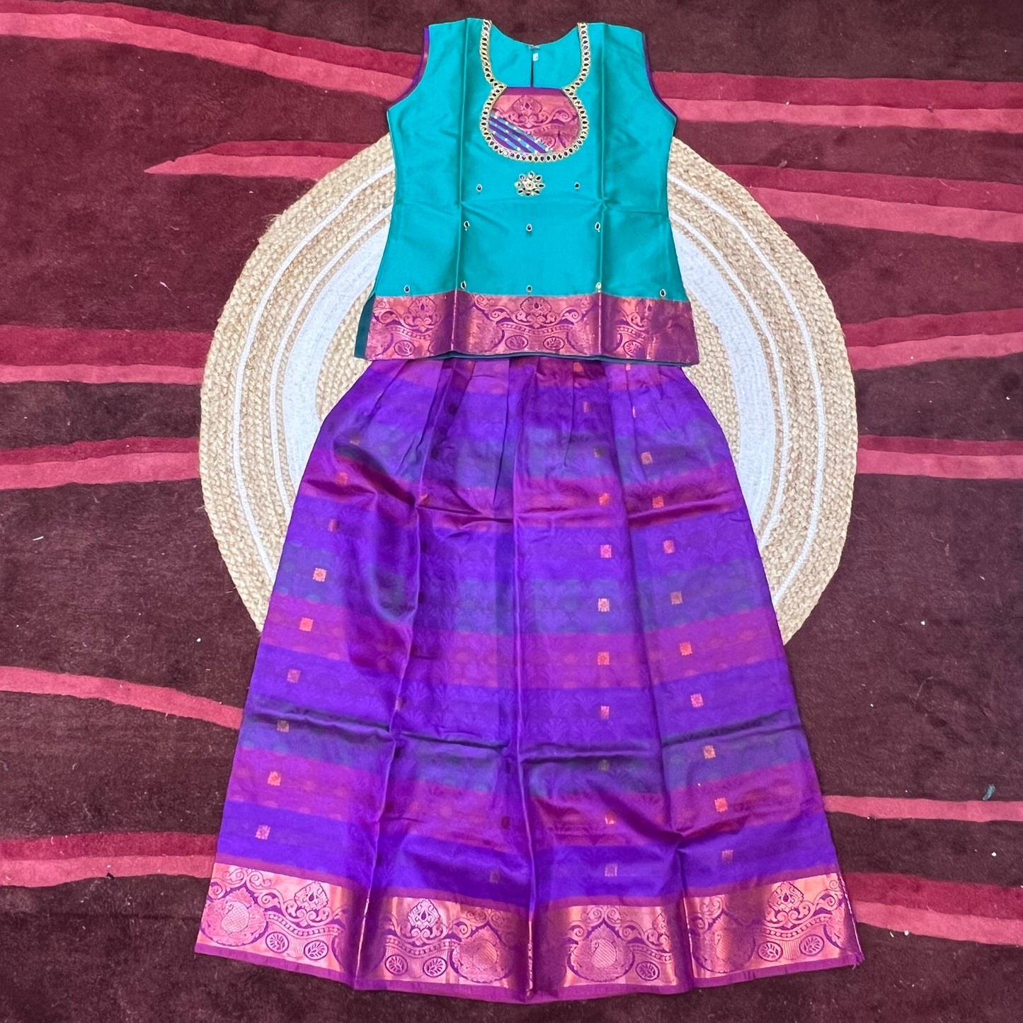 36”Size 9 Indian Lehenga Pattu Pavadai Sattai Skirt Top G45