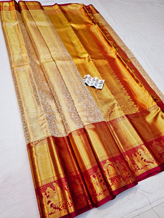 Kanchipuram Pure Silk Saree Bridal Tissue Kanjivaram Sari SPK234