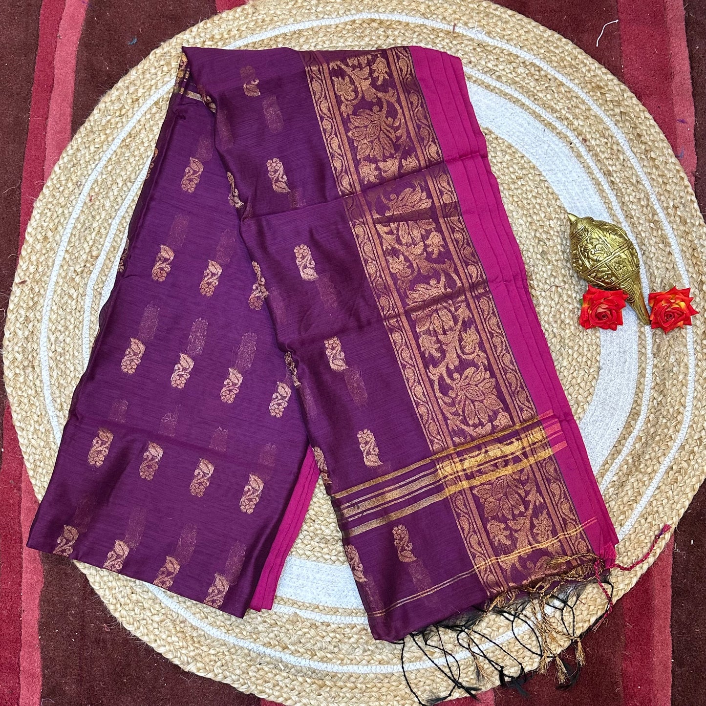 Soft Silk Cotton Sari Indian Plum Wine colour Saree S117