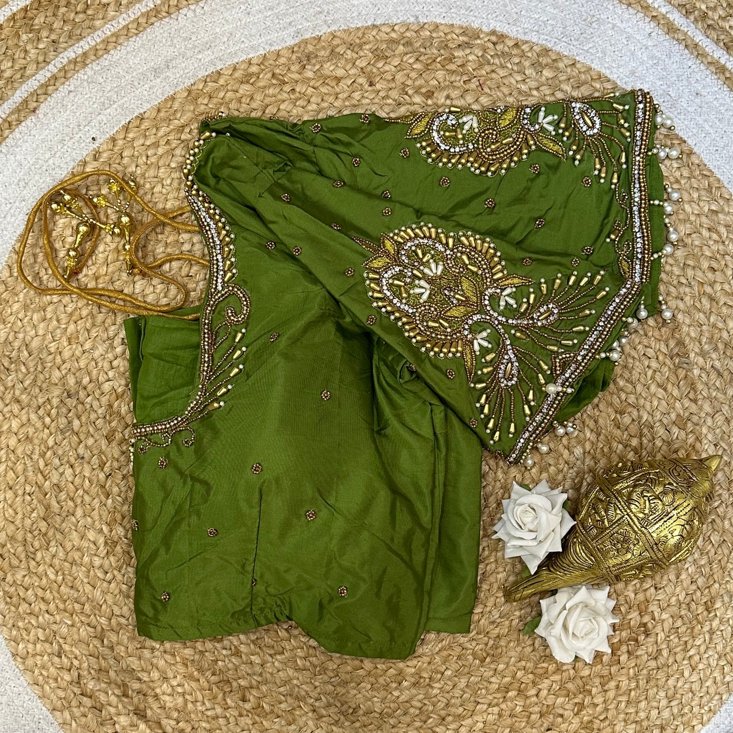 L42” XL Size 12 size Aari Worked Sari Blouse Indian Saree Top Green B235