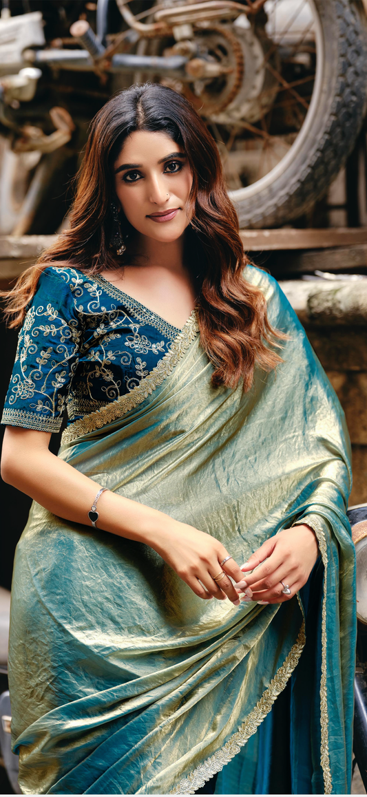 Indian Fancy Party wear Saree Fendi Silk Sari Blue S137