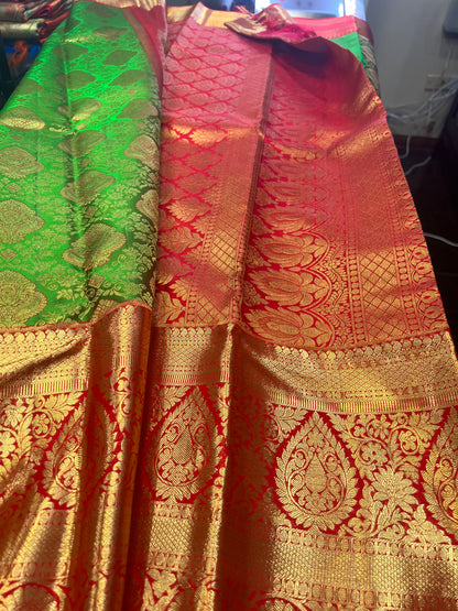 Bridal Kanchipuram Pure Silk Saree Green Kanjivaram Sari| SPK170