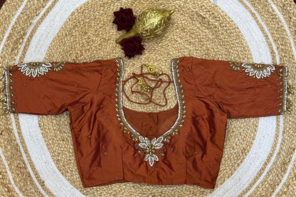 36” Small size Aari Worked Sari Blouse Indian Saree Copper Top B200