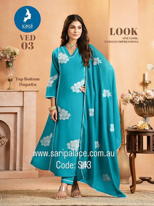 Blue Indian Pakistani Anarkali Outfit Salwar Kameez Kurti Suit EID S43