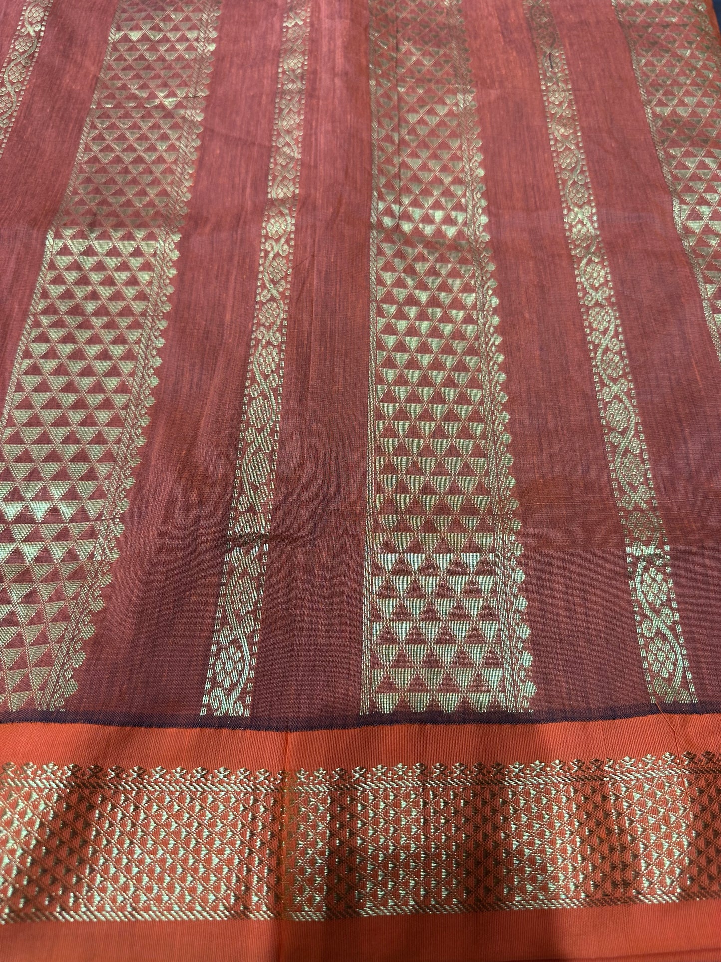 Kalyani Silk Cotton Sari Indian Saree Green & Orange S58