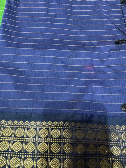 Kalyani Silk Cotton Sari Indian Saree Green & Royal Blue S54