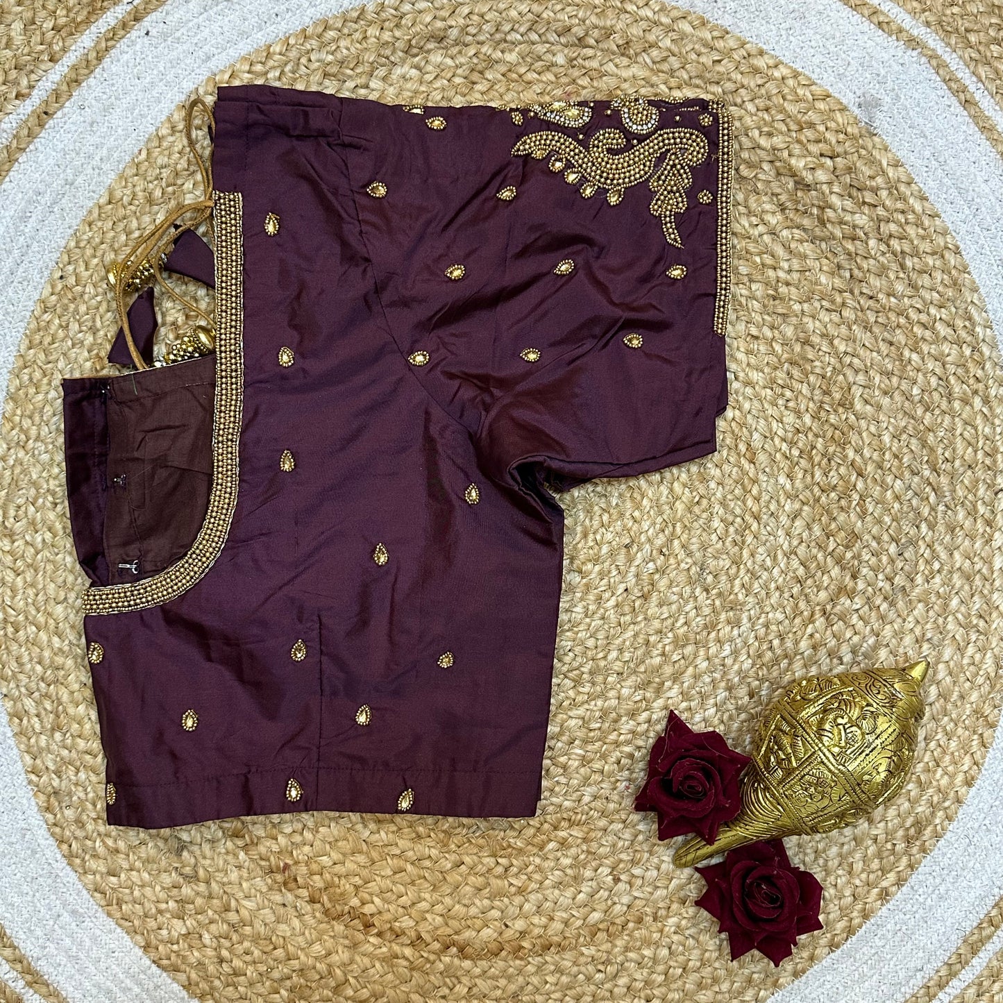 44” Size 14 Aari Worked Sari Blouse Indian Saree Top Silk B254