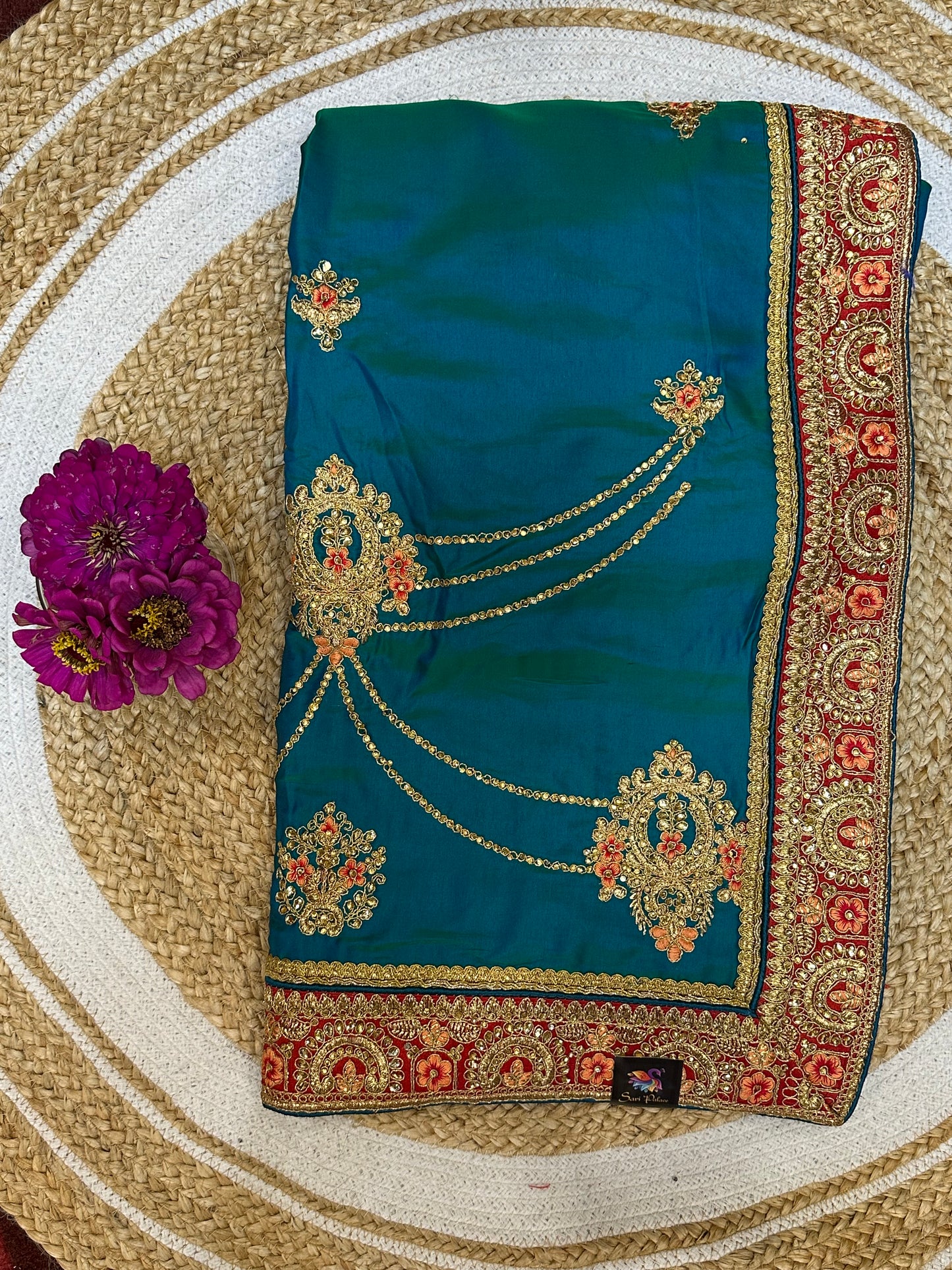 Peacock Blue Green Fancy Party wear Sari Indian Saree S40