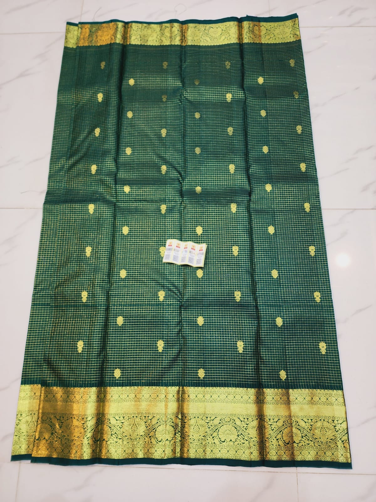 Kanchipuram Pure Silk Saree Bottle Green & Gold Kanjivaram Sari| SPK131