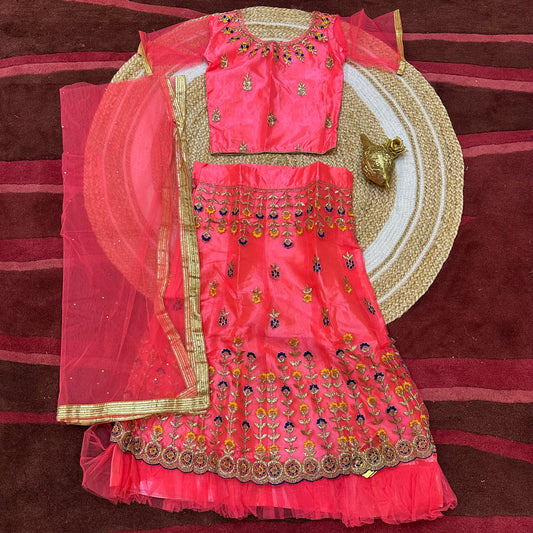 32” Size Age 7 to 9 Peach Pink Indian Lehenga Pavadai Sattai Skirt Top G80 Col 4