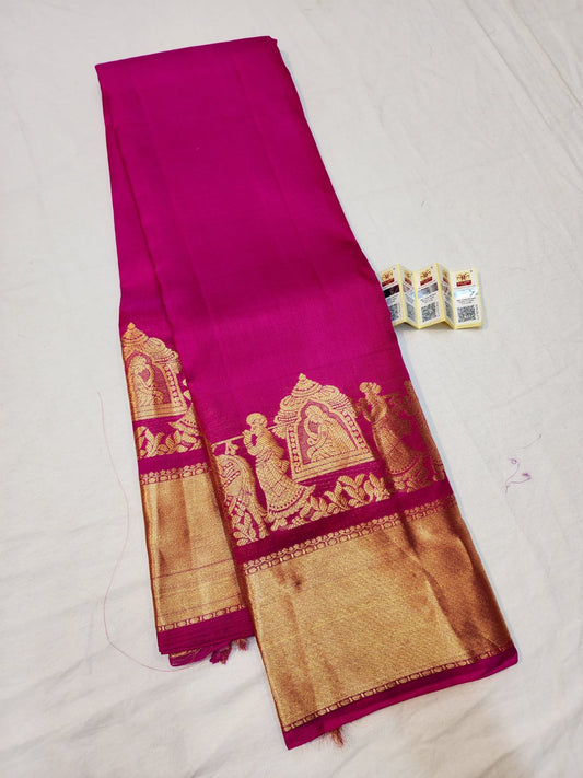 Kanchipuram Pure Silk Saree Pink & Gold Kanjivaram Sari| SPK131