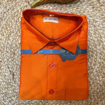 Kids Indian Boyswear Velcro Vesti & Shirt combo Orange Cream Dhotti V10