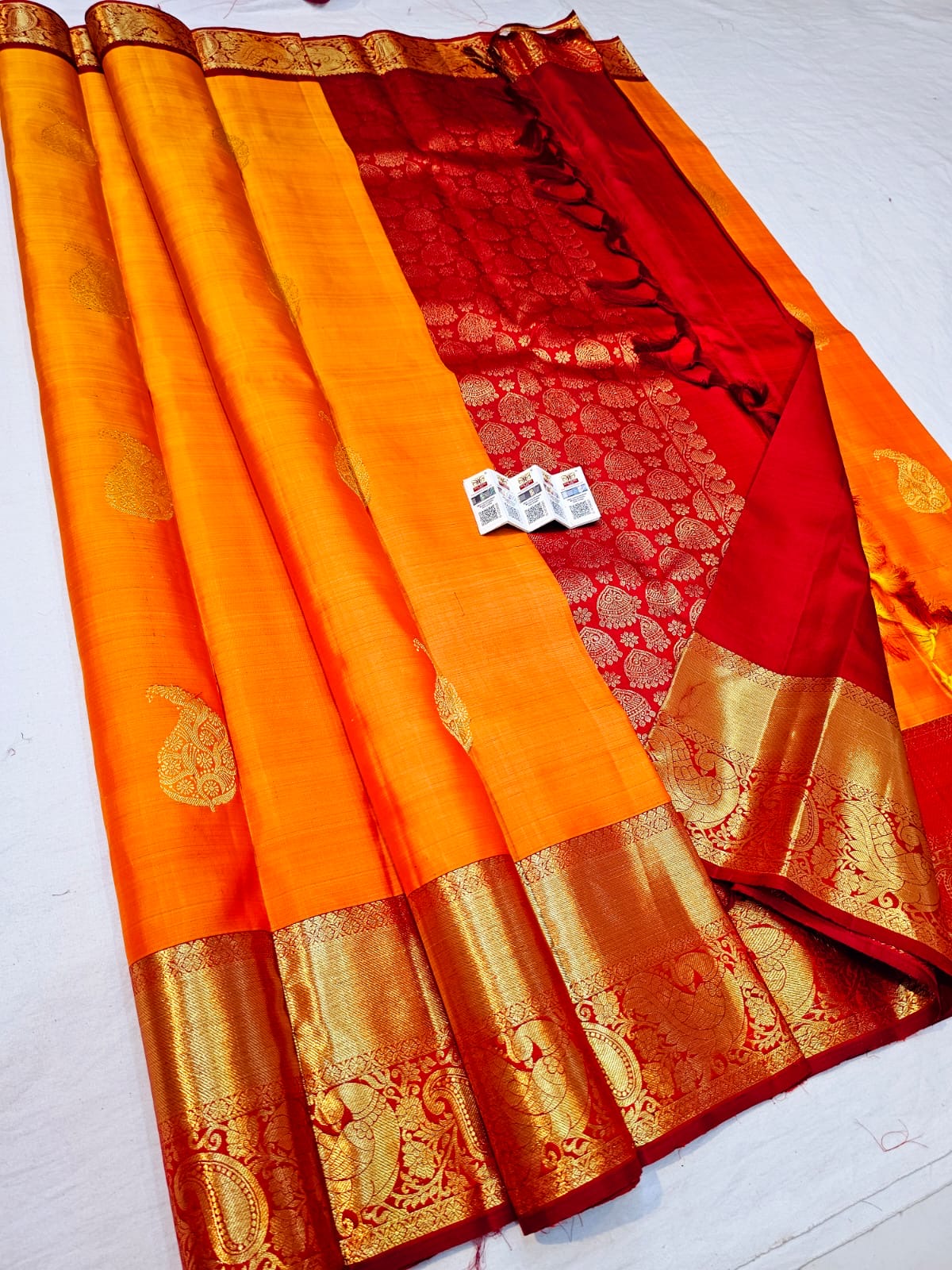 Kanchipuram Pure Silk Saree Yellow & Red Kanjivaram Sari SPK231