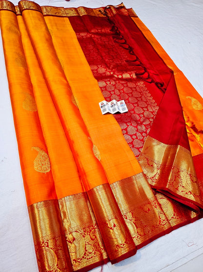 Kanchipuram Pure Silk Saree Yellow & Red Kanjivaram Sari SPK231