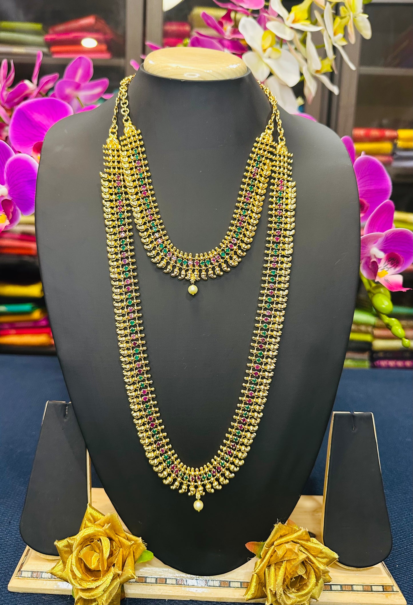 Forming Gold Indian Necklace Kerala Jewellery Multi N45