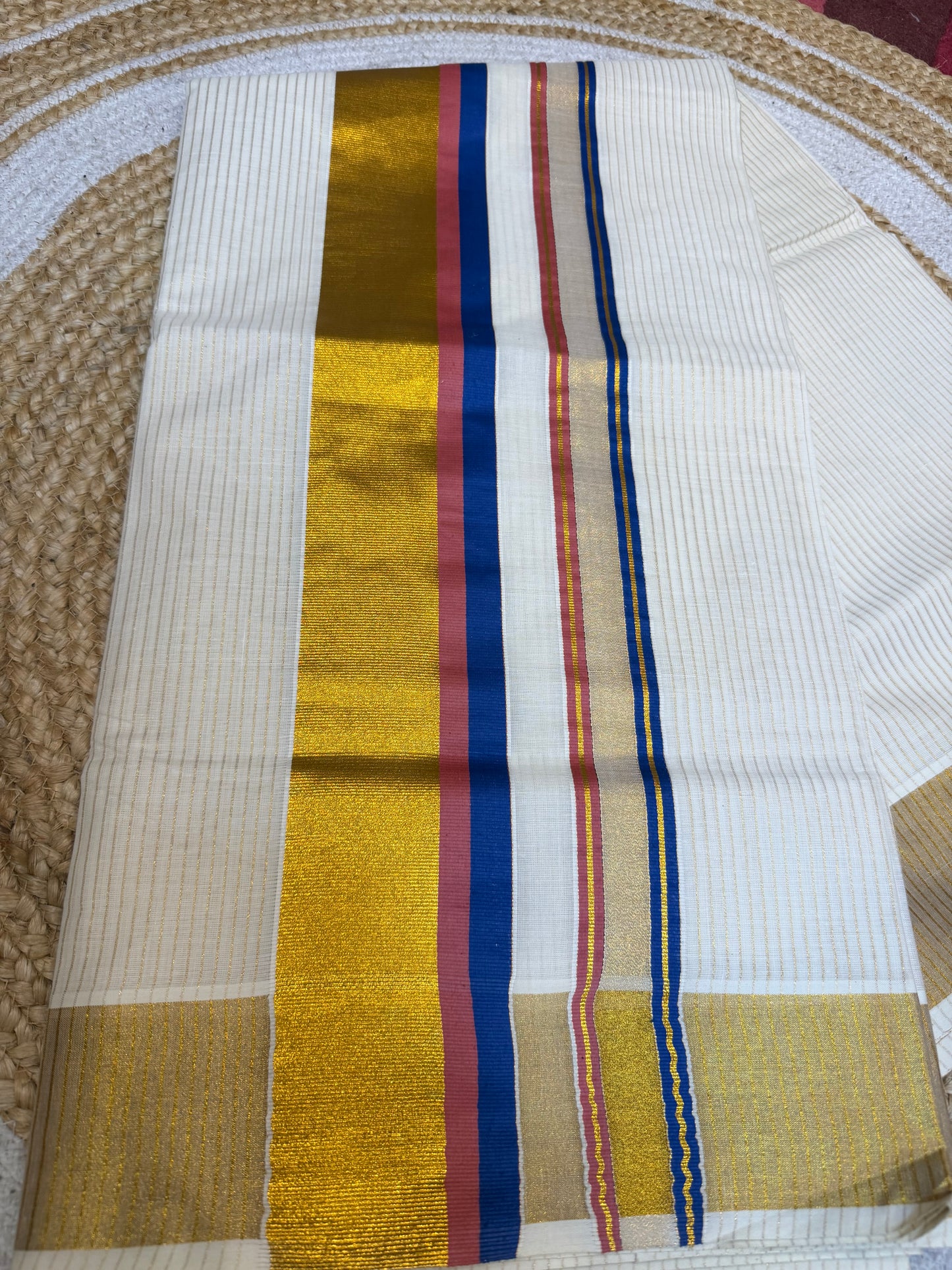 Kerala Vishu Sari Indian hand Printed Kasavu Onam Saree C21 Col 9