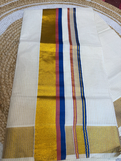 Kerala Vishu Sari Indian hand Printed Kasavu Onam Saree C21 Col 9