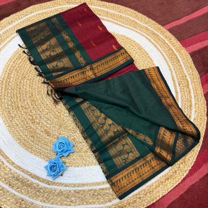 Maroon & Green Copper Kalyani Silk Cotton Sari South Indian Saree S140