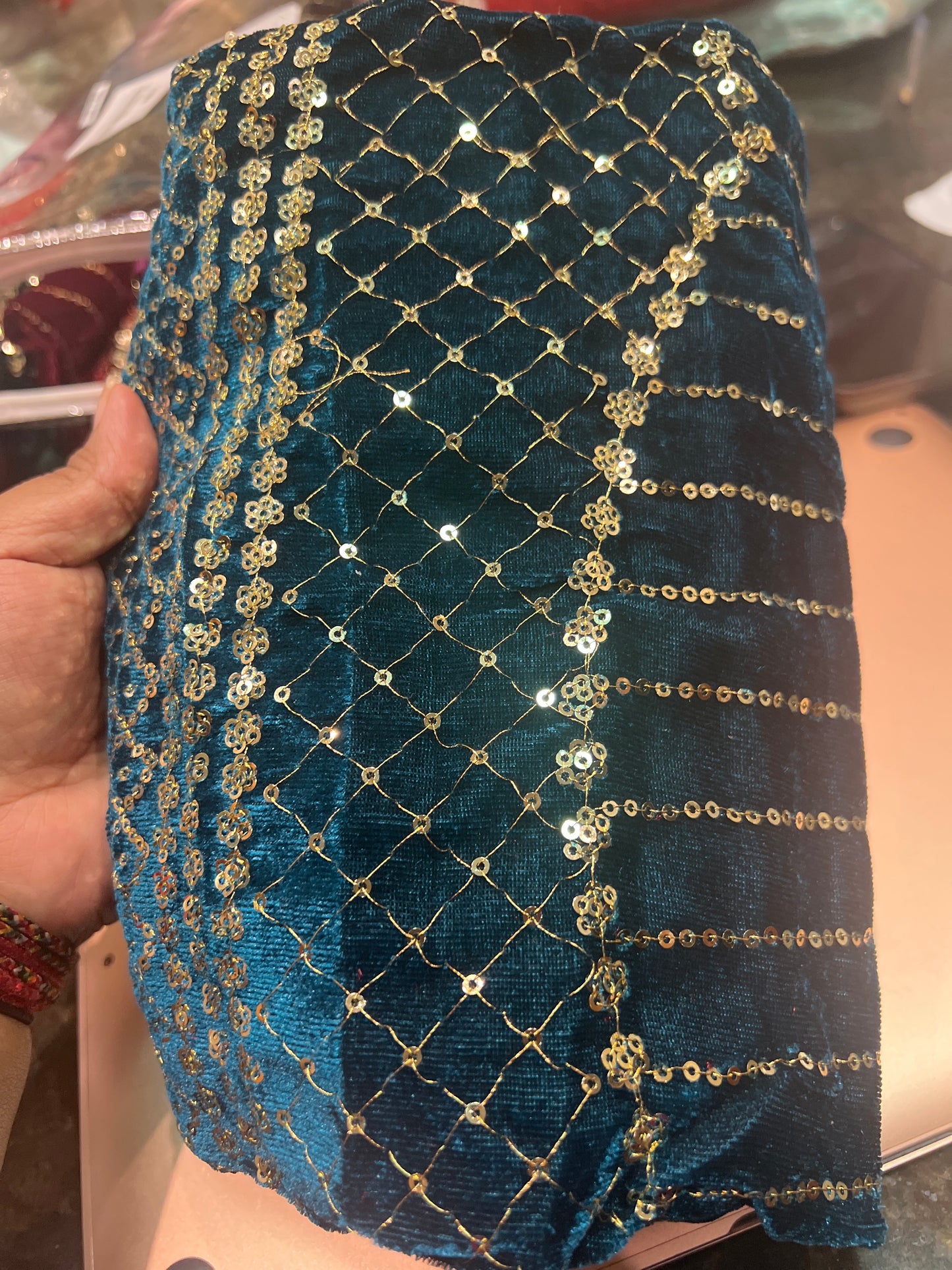 Velvet Blouse material 1m Teal blue/ green M1