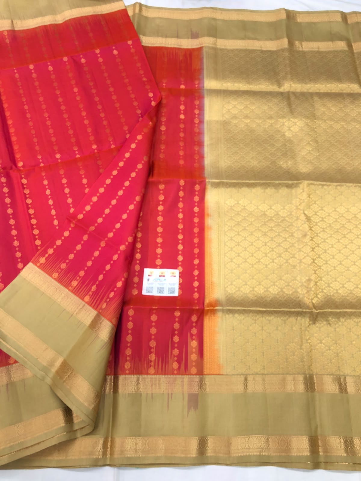 Pattu Soft Silk Indian Saree Pure Silk Sari Orangish Pink Golden SS44