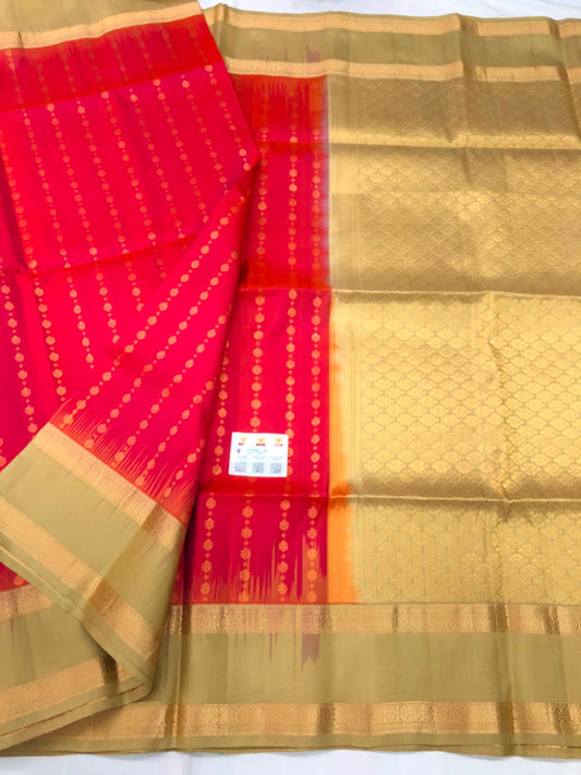 Pattu Soft Silk Indian Saree Pure Silk Sari Orangish Pink Golden SS44