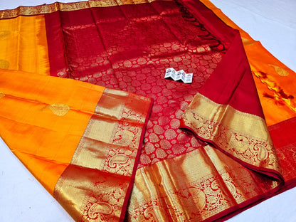 Kanchipuram Pure Silk Saree Yellow & Red Kanjivaram Sari SPK231