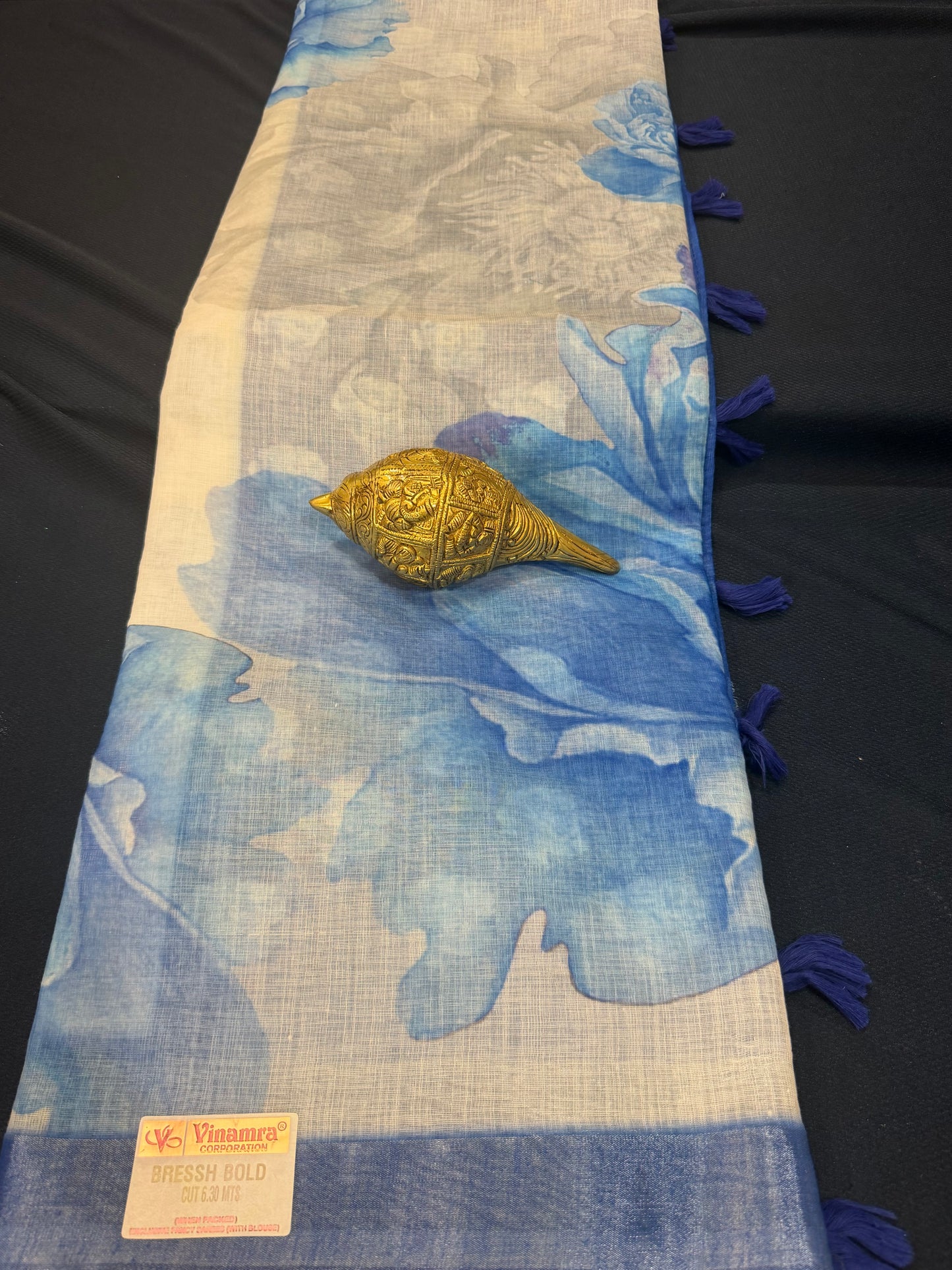 White & Green Digital Printed Linen Sari Indian casual Saree C5