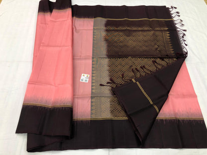 Kanchipuram Pattu Soft Silk Indian Saree Pure Silk Sari Peach SS34