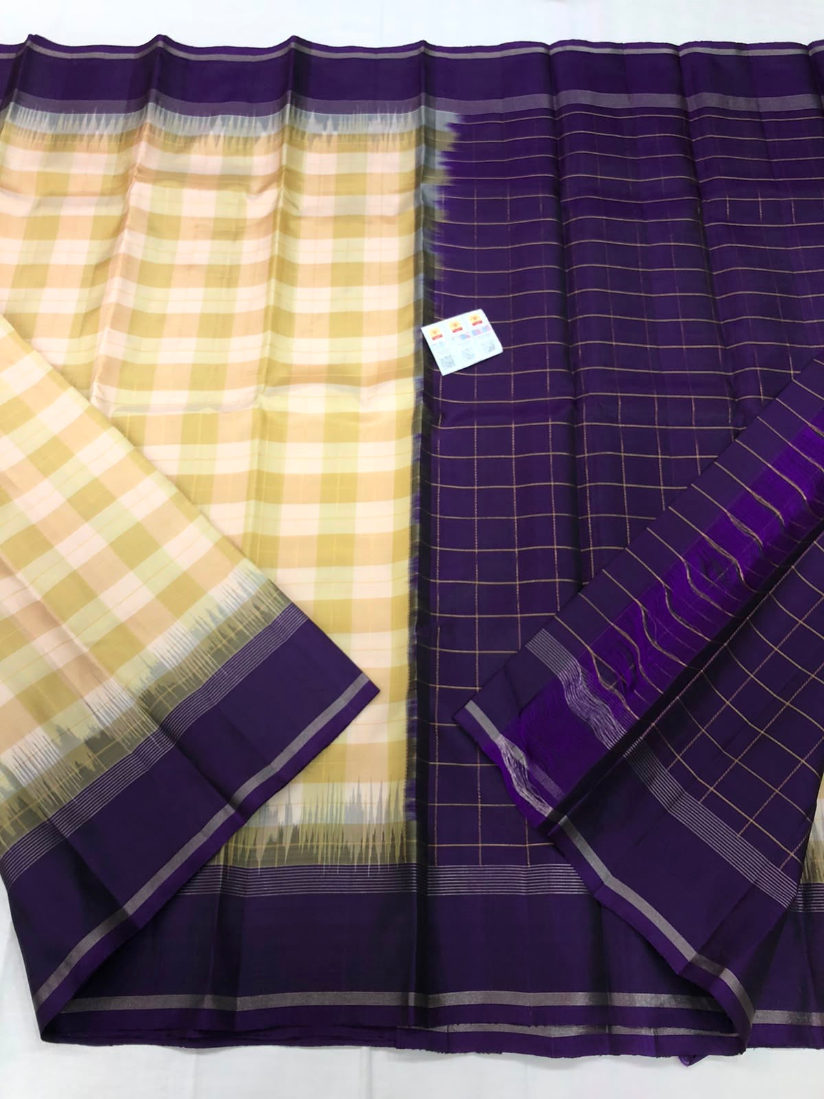 Kanchipuram Pure Silk Saree Indian Kanjivaram checkered Sari SPK358