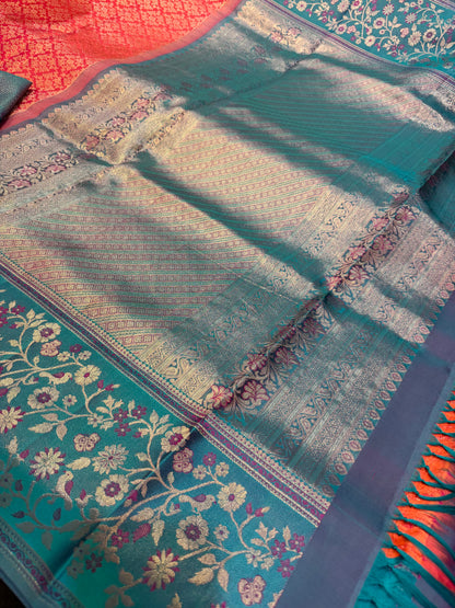 Bridal Kanchipuram Meenakari Pure Silk Saree Kanjivaram Sari SPK478