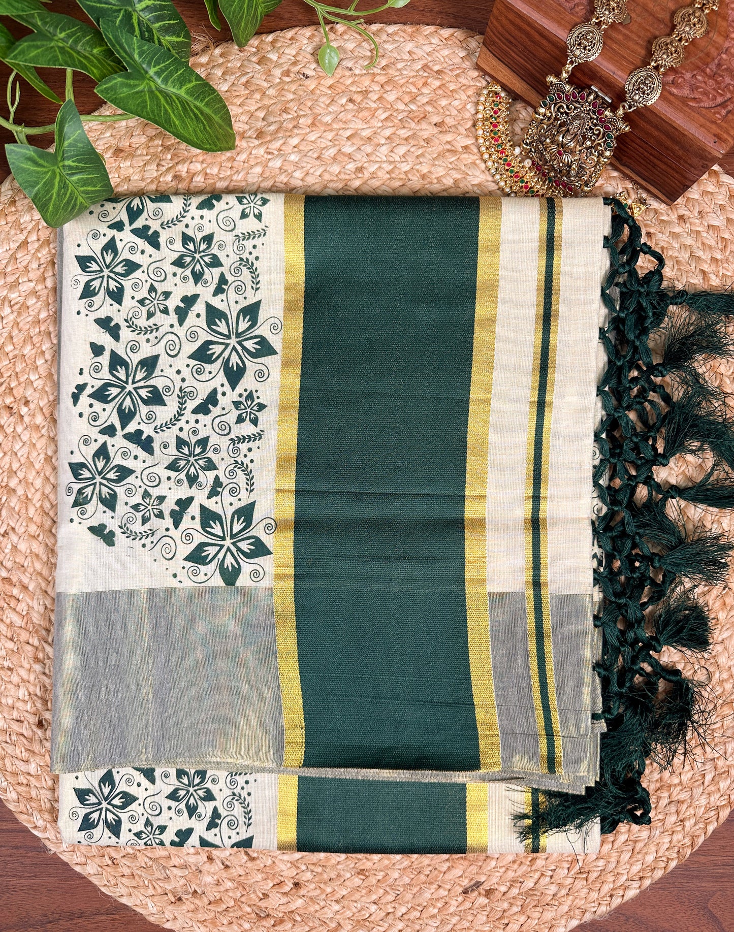 Plum Wine Kerala Vishu Sari Indian Premium Cream Saree C7