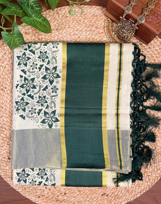 Purple Kerala Vishu Sari Indian Premium Cream Saree C7