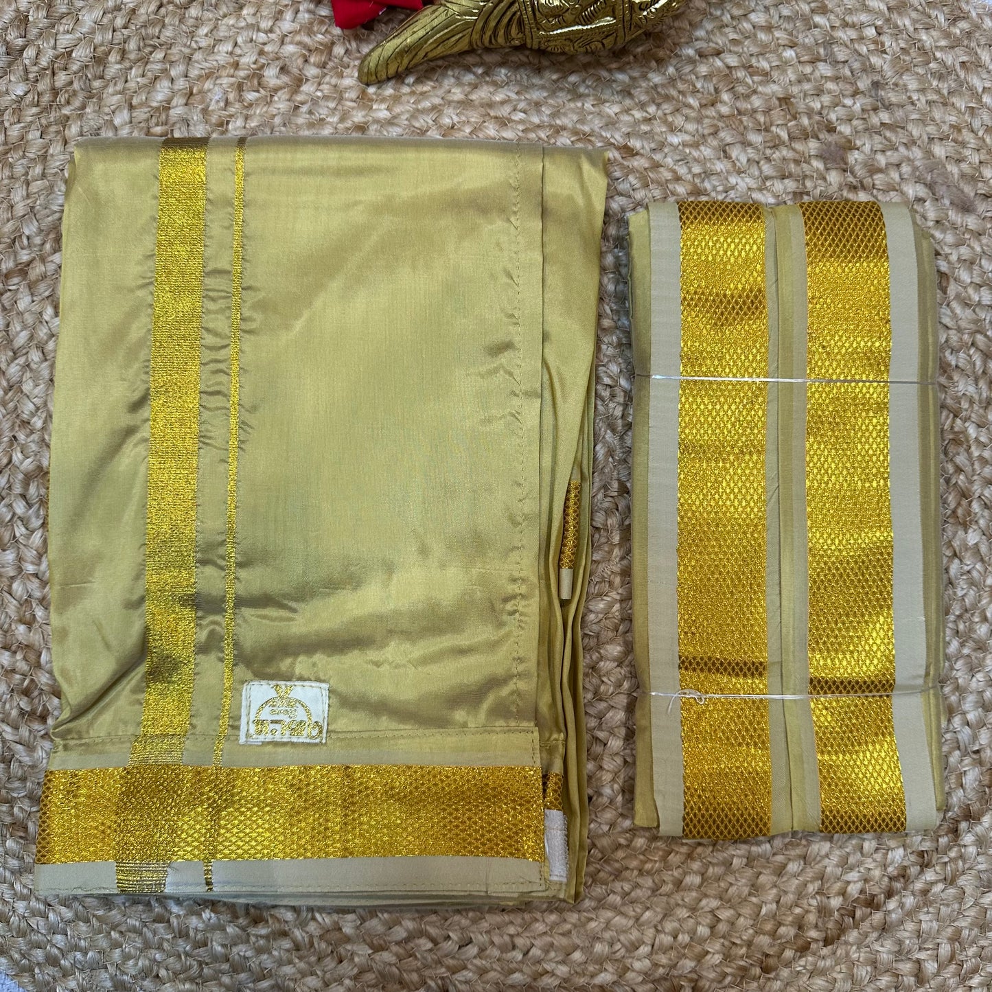 38” Med Men’s South Indian Vesti Shirt Combo Gold Silk Dhotti V13