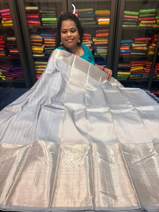 Kanchipuram Pure Silk Saree Bridal Indian Kanjivaram Sari Grey SPK339