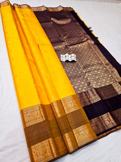 Kanchipuram Pure Silk Saree Bridal Yellow Kanjivaram Sari SPK280